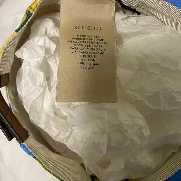 Gucci Blue Tropical Palm & Yellow Floral Baseball Cap - Picture 5 of 11